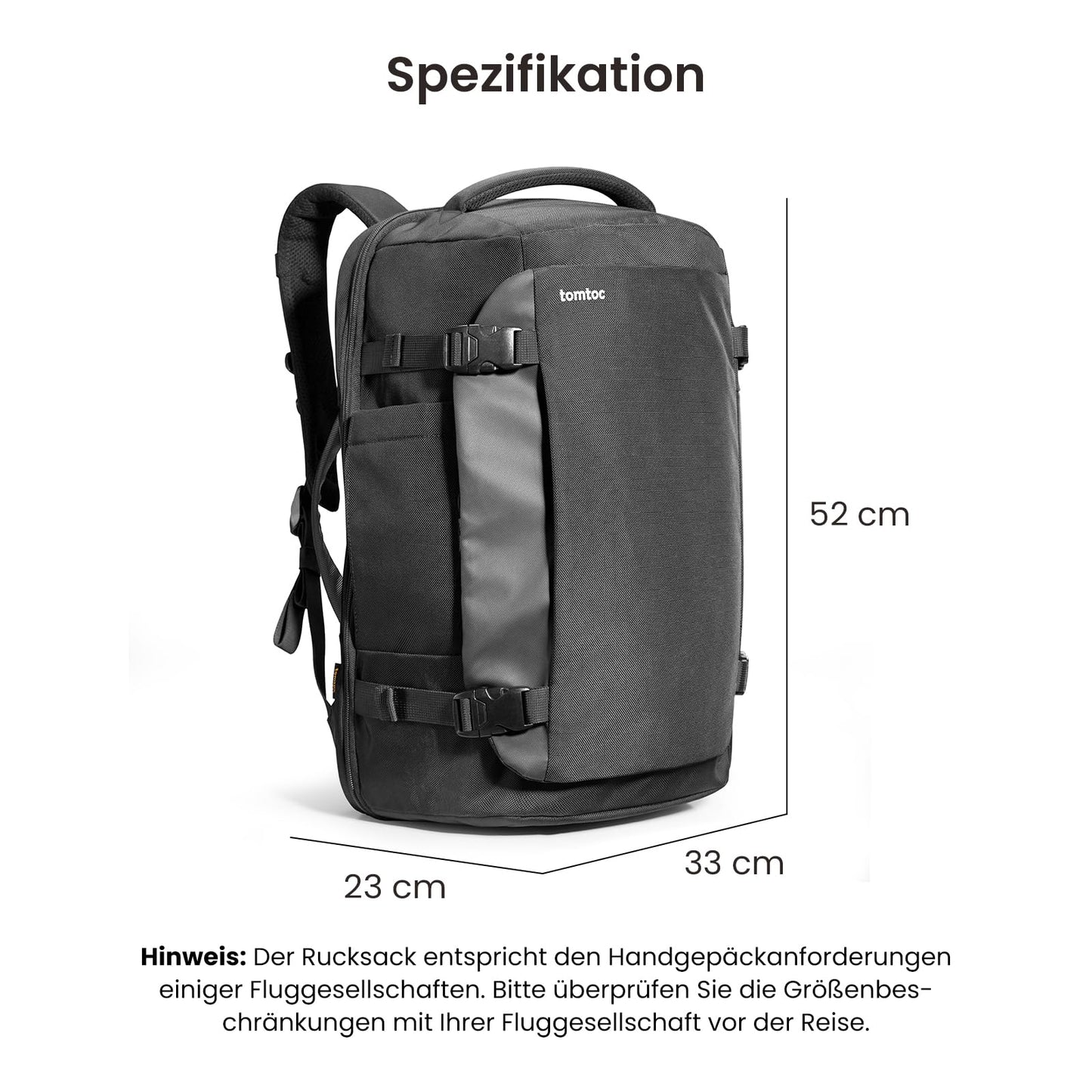 tomtoc Travel Rucksack 40L Bordgepäck Laptop Tasche