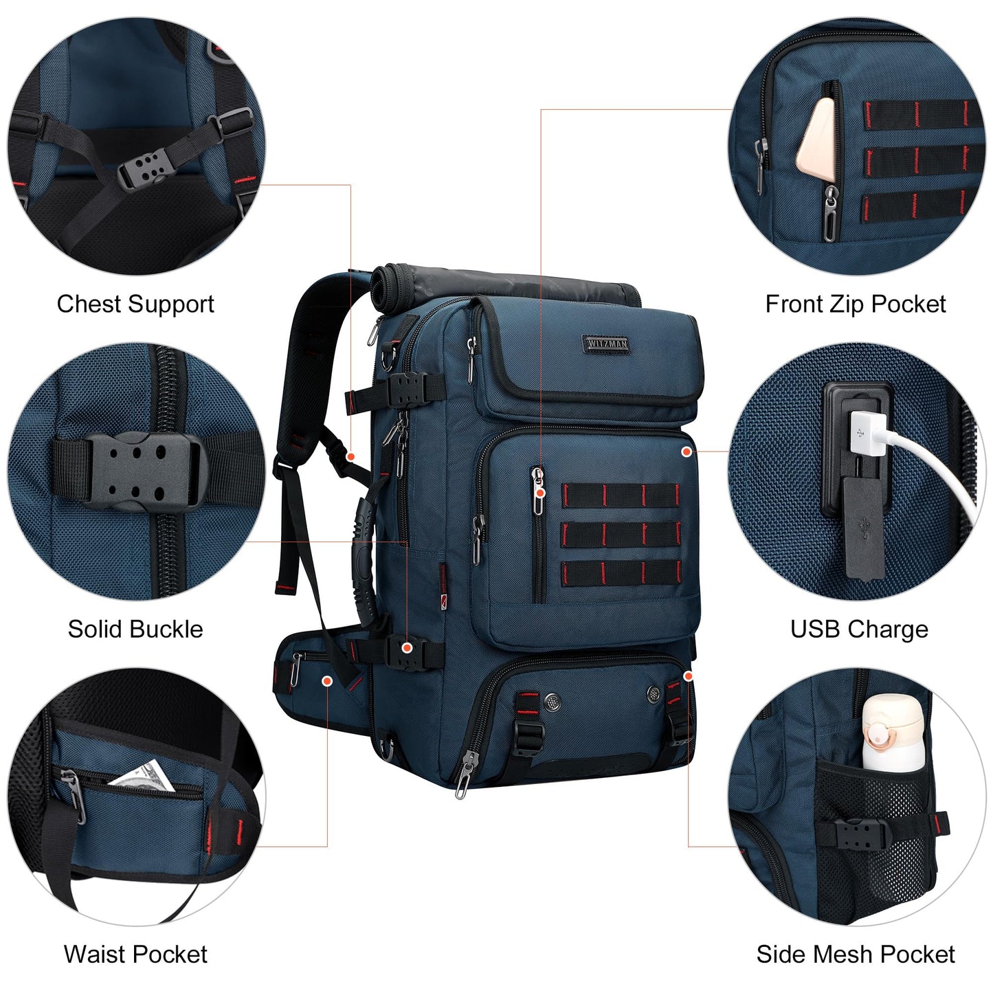 WITZMAN Laptop Rucksack 16 Zoll Reise Tasche Blau