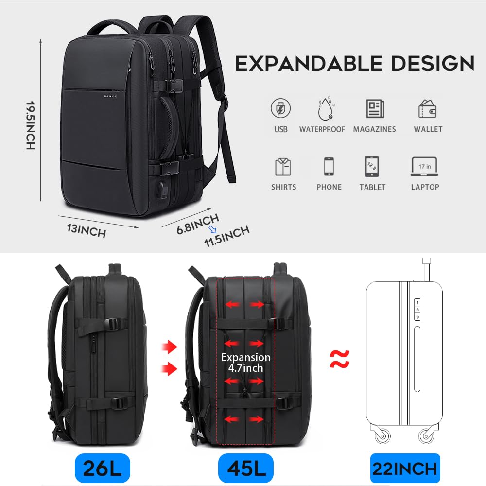BANGE Laptop Rucksack 35-45L Erweiterbar Reise Tasche