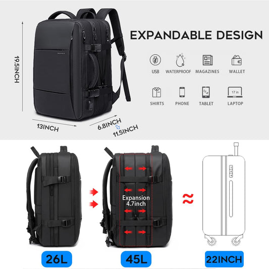 BANGE Laptop Rucksack 35-45L Erweiterbar Reise Tasche