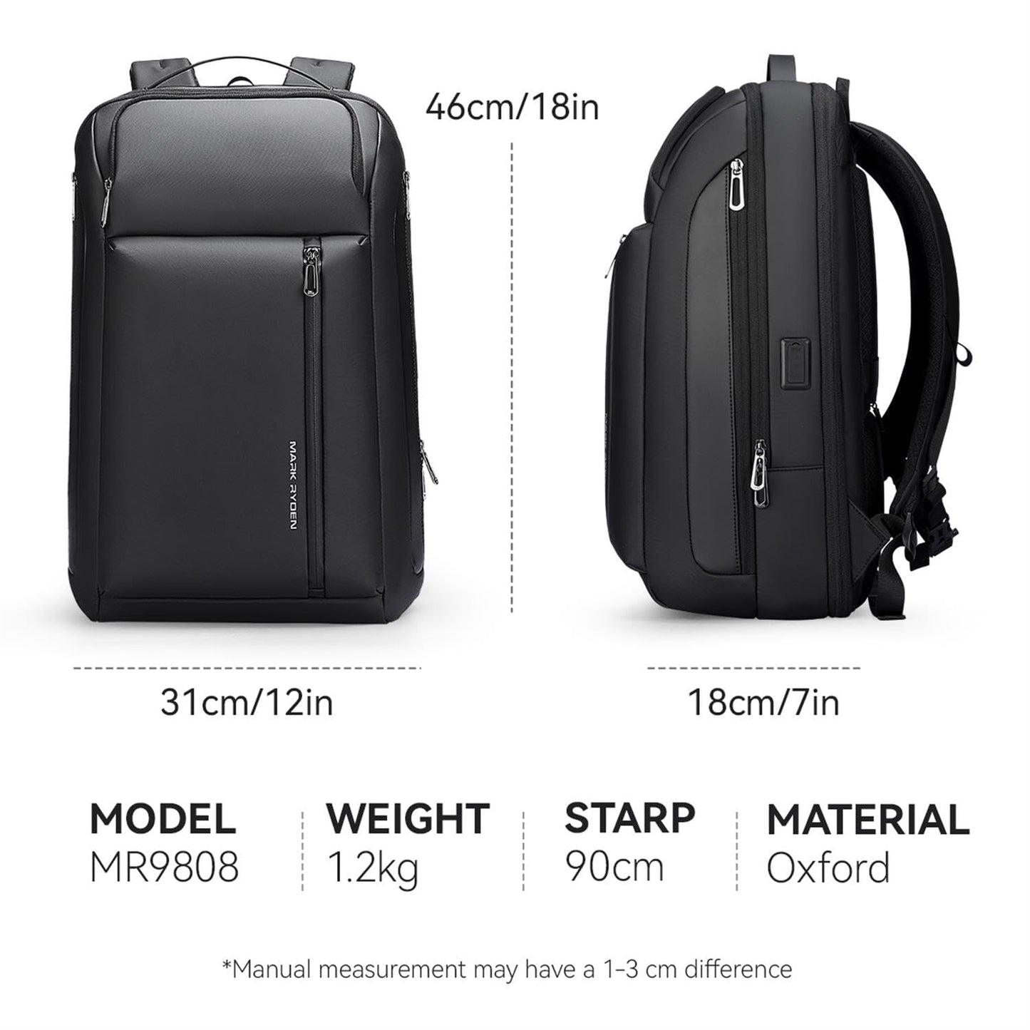 MARK RYDEN Business Rucksack 15.6 Zoll USB-C Schwarz