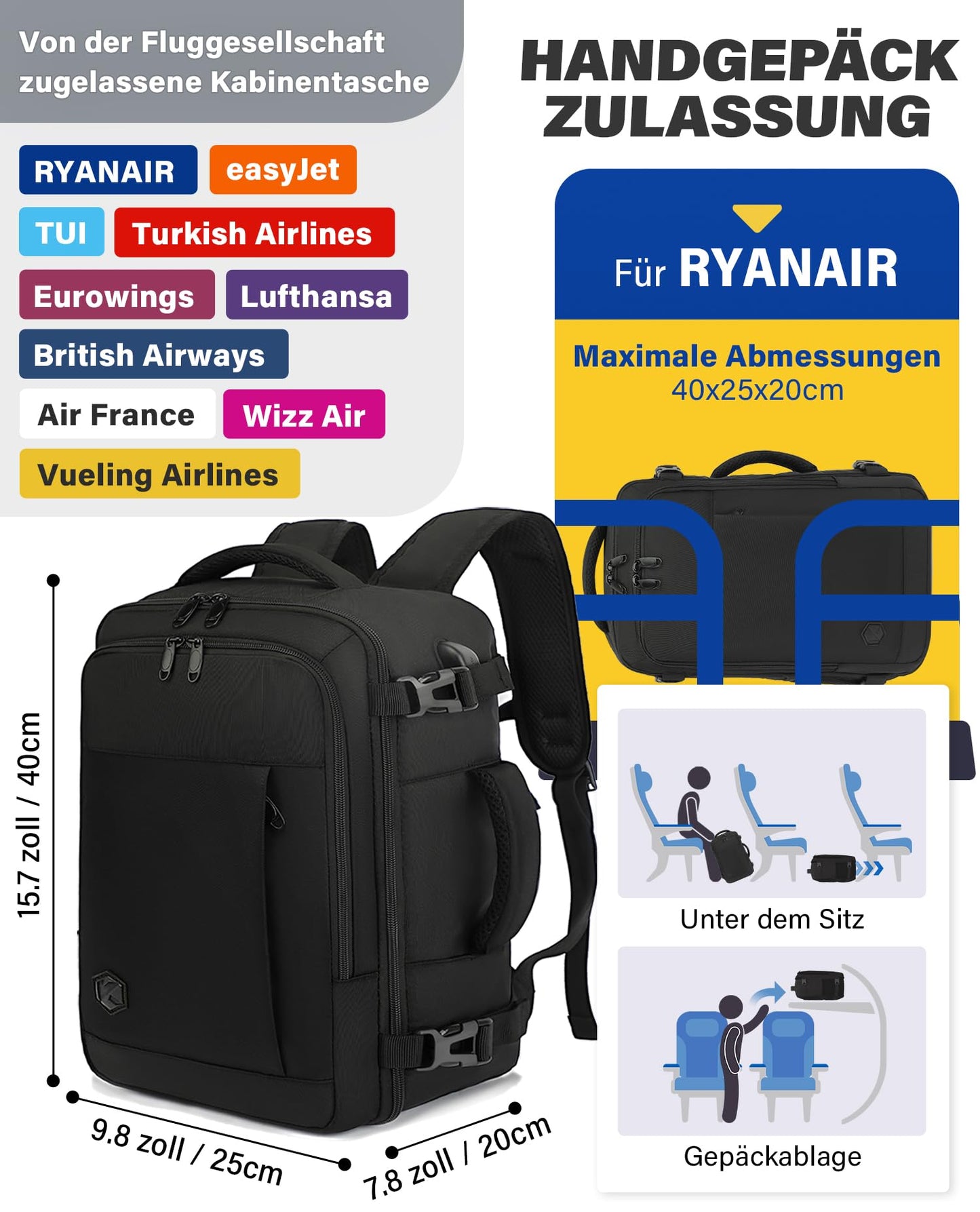 VANKEV Laptop Rucksack 14 Zoll Handgepäck Tasche
