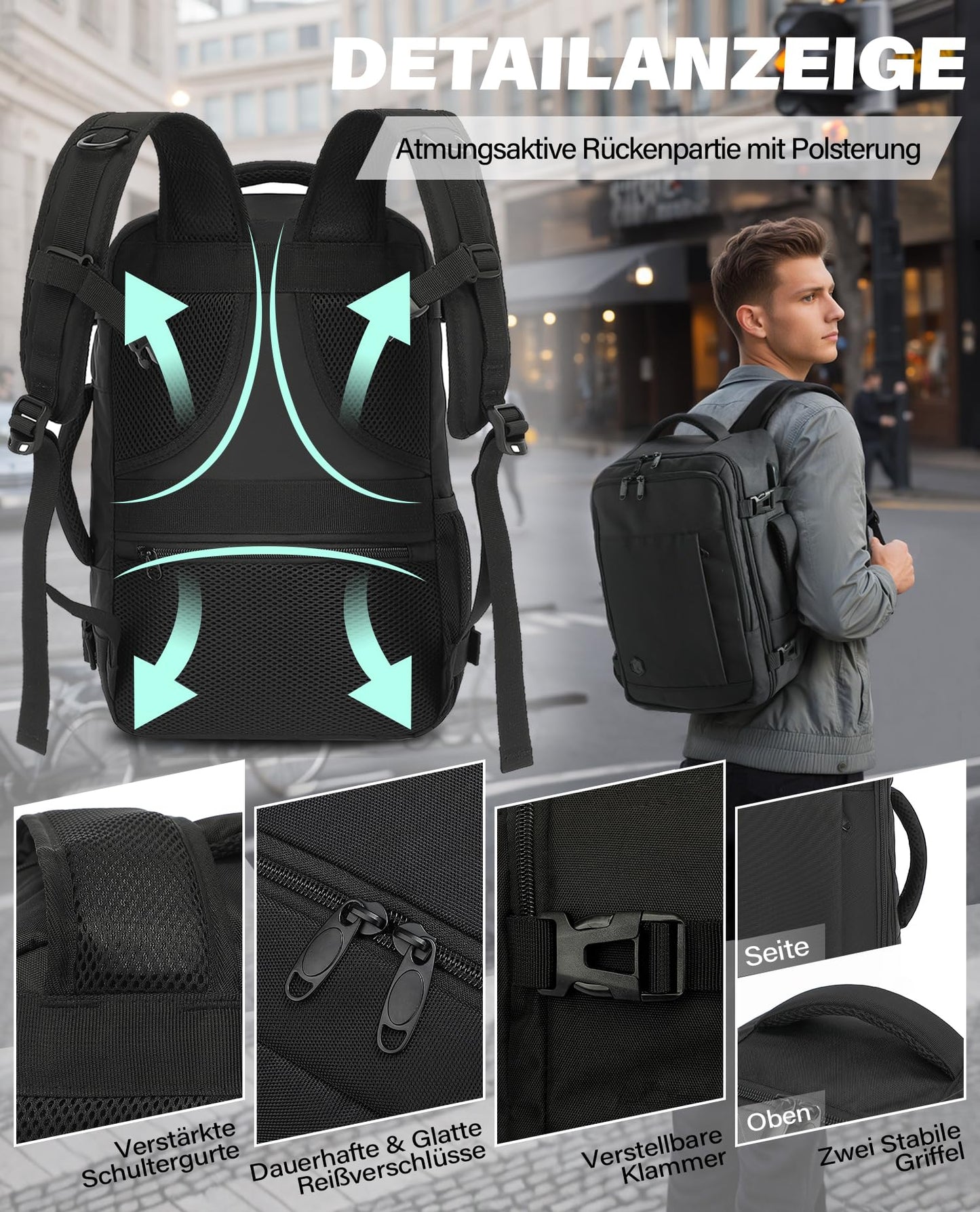 VANKEV Laptop Rucksack 14 Zoll Handgepäck Tasche