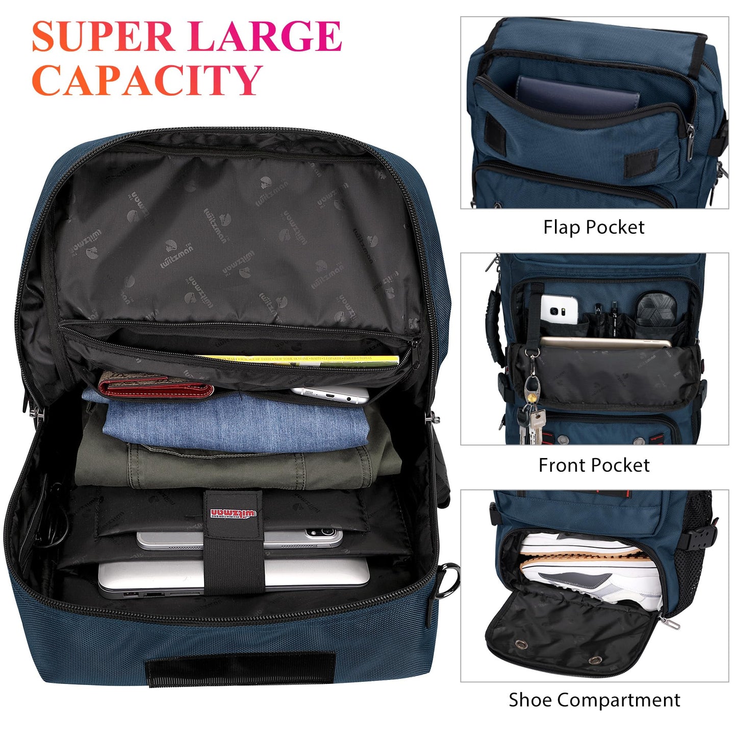 WITZMAN Laptop Rucksack 16 Zoll Reise Tasche Blau