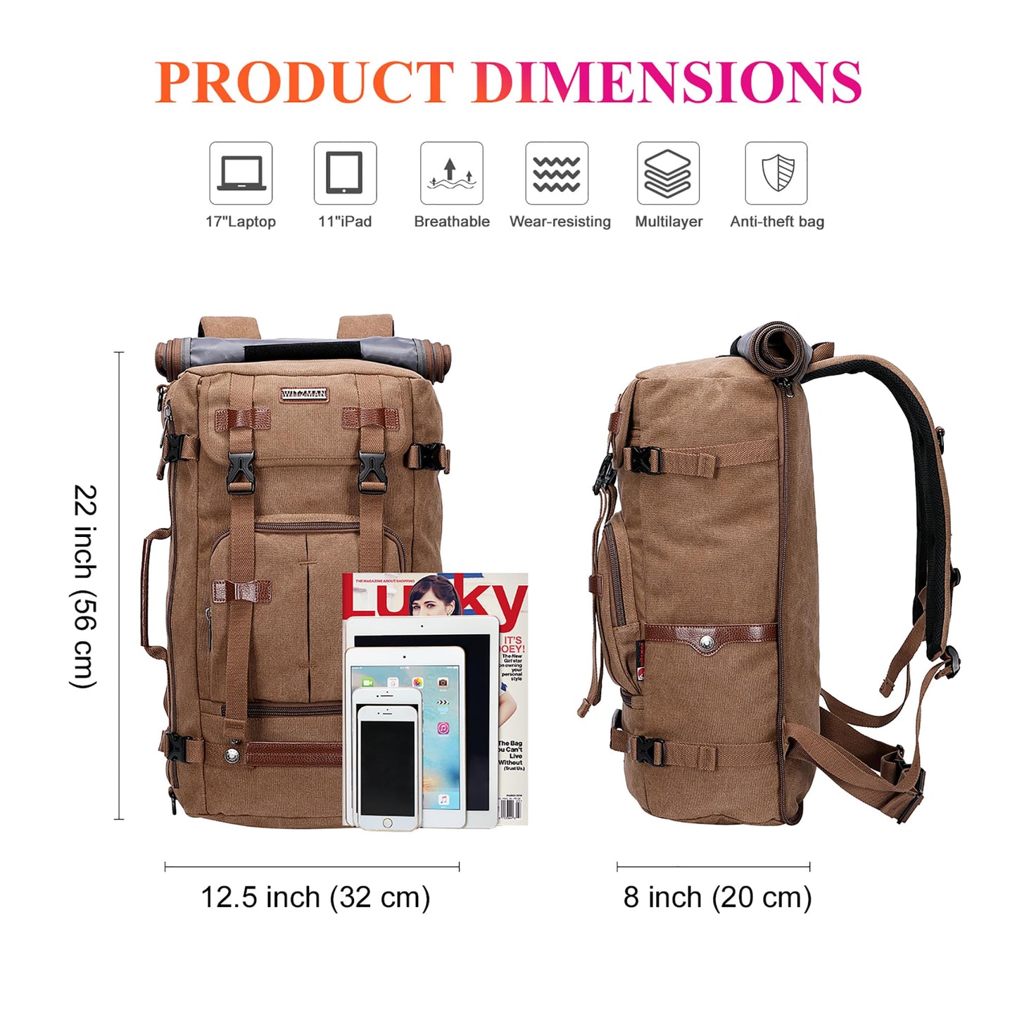 WITZMAN Rucksack Reisetasche Convertible 17 Zoll Braun