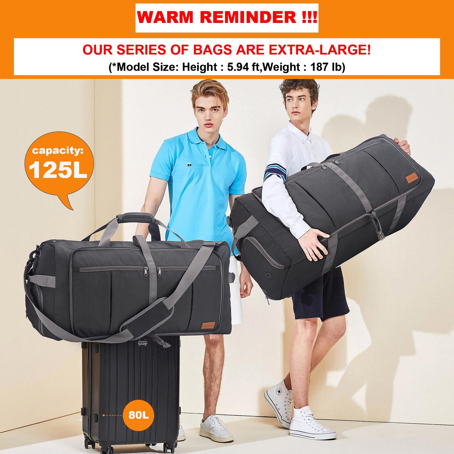 Upeelife 125L Travel Bag mit Schuhfach Weekender
