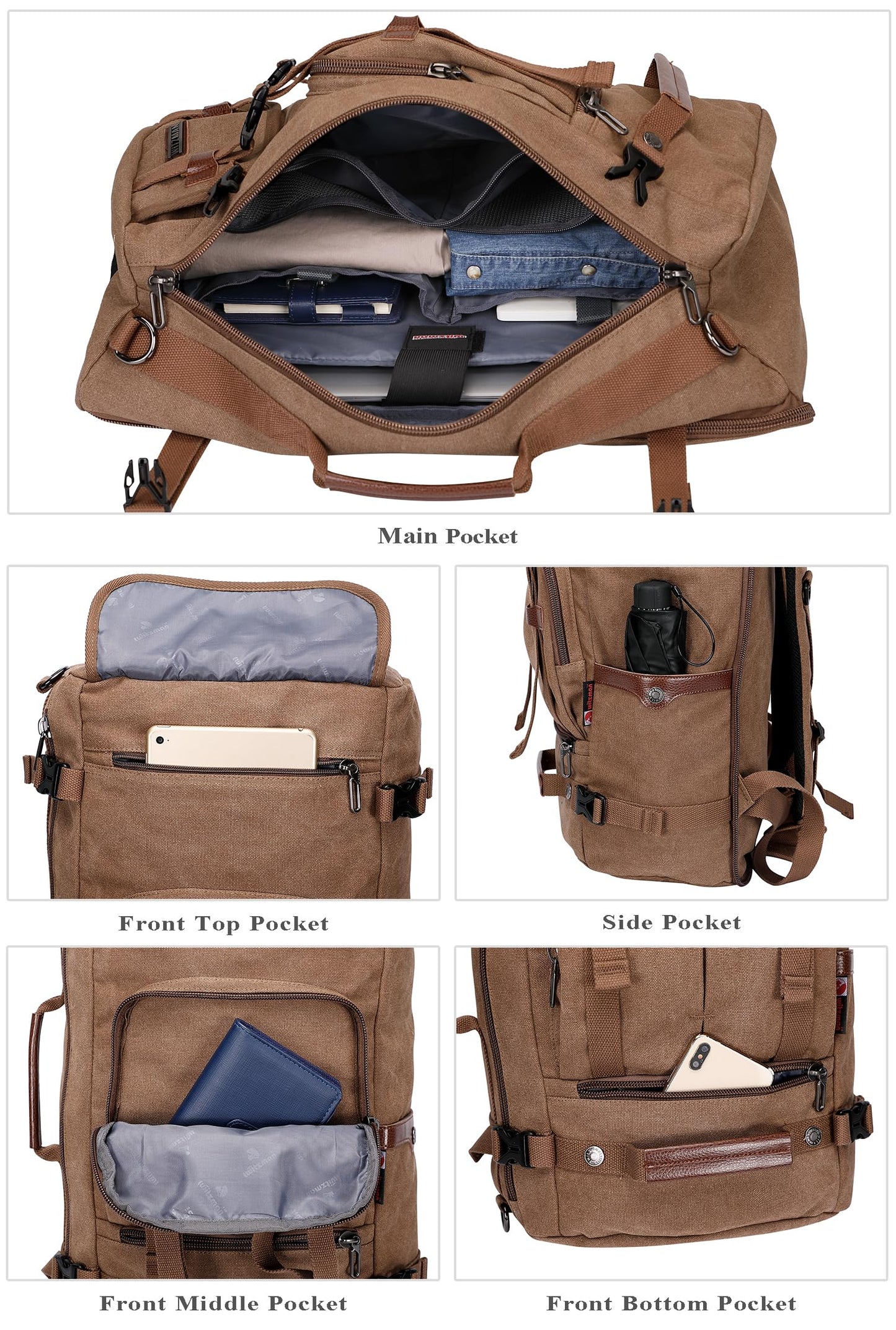 WITZMAN Rucksack Reisetasche Convertible 17 Zoll Braun