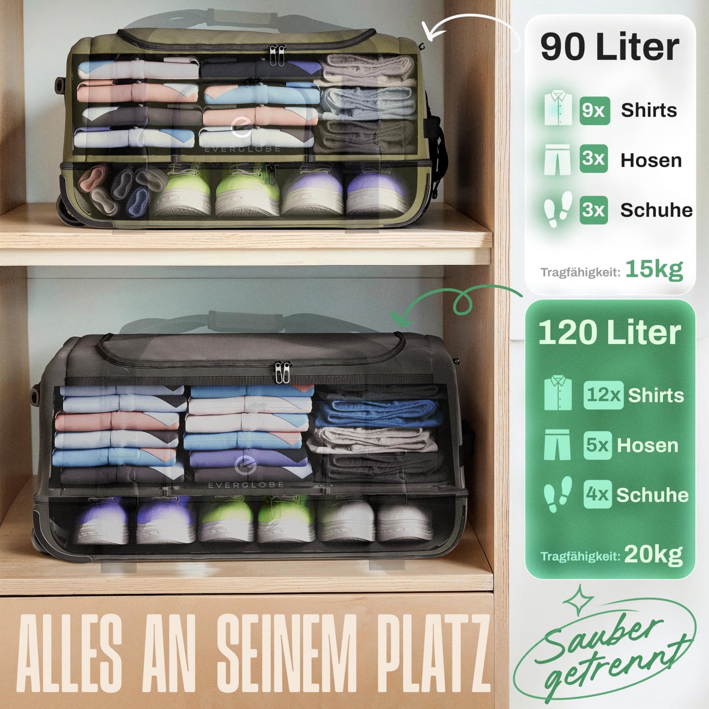 XXL Reisetasche 120L mit Rollen Khaki Trolley Rucksack