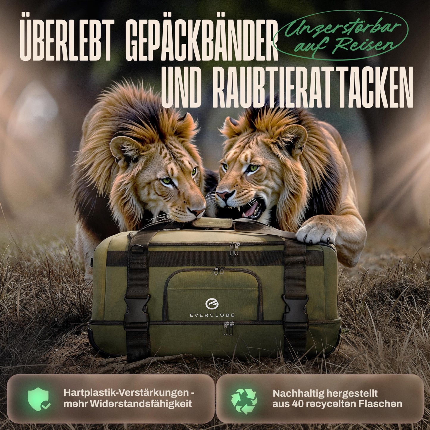 XXL Reisetasche 120L mit Rollen Khaki Trolley Rucksack